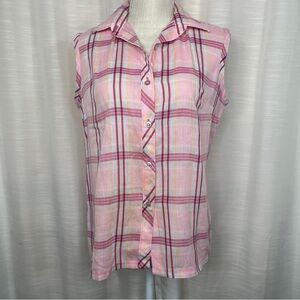 Vintage Lisa Dale sleeveless plaid button down shirt
